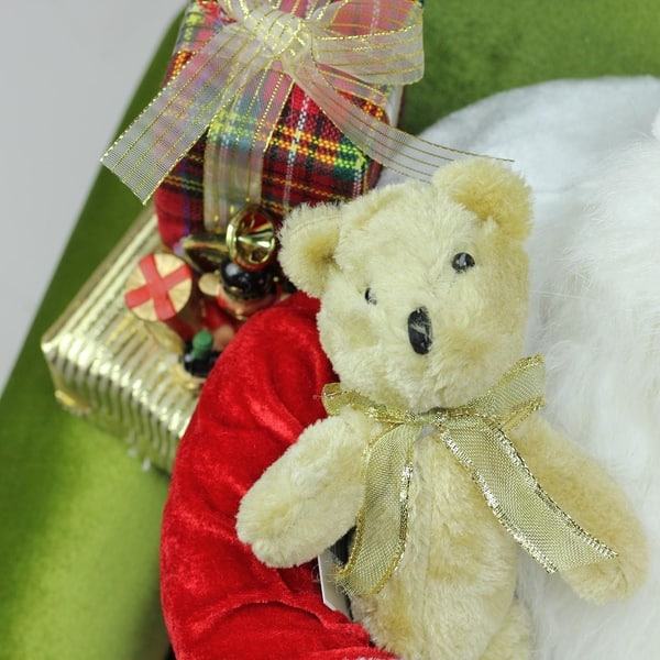 Christmas papa bear ornament, green plaid bear wood slice ornament