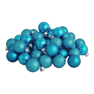 32ct Turquoise Blue 4-Finish Shatterproof Christmas Ball Ornaments 3.25" (80mm)