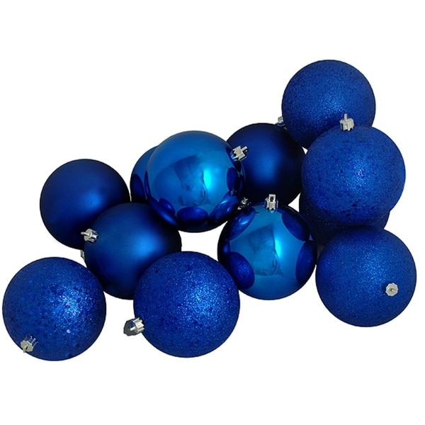 12ct Shatterproof 4-Finish Christmas Ball Ornaments 4" (100mm) - Bed ...