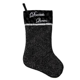 17 metallic black embroidered drama queen christmas stocking with shadow velveteen cuff - Black Christmas Stockings 17 metallic black embroidered drama queen christmas stocking with shadow velveteen cuff - Black Christmas Stockings