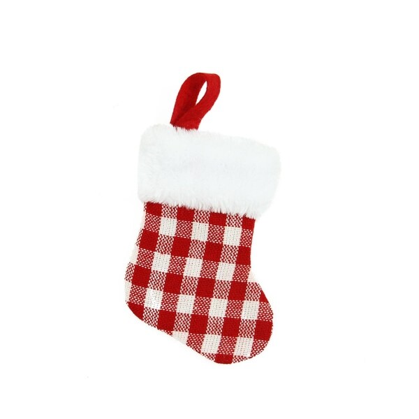 7 Red And White Gingham Print Christmas Stocking With 7 Red And White Gingham Print Christmas Stocking With Faux Fur Cuff