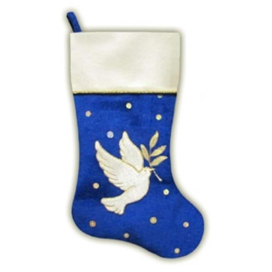 20.5" Royal Blue and White Velvet Dove with Olive Branch Christmas Stocking