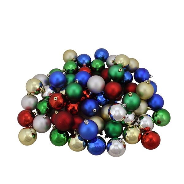 Shop 96ct Traditional Multi-Color Shiny & Matte Shatterproof 96ct Traditional Multi-Color Shiny & Matte Shatterproof Christmas Ball Ornaments 1.5