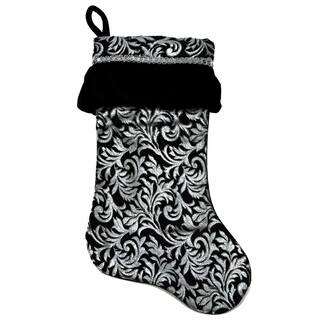 20 black and silver metallic flourish christmas stocking with venetian style ruffle cuff - Black Christmas Stockings 20 black and silver metallic flourish christmas stocking with venetian style ruffle cuff - Black Christmas Stockings