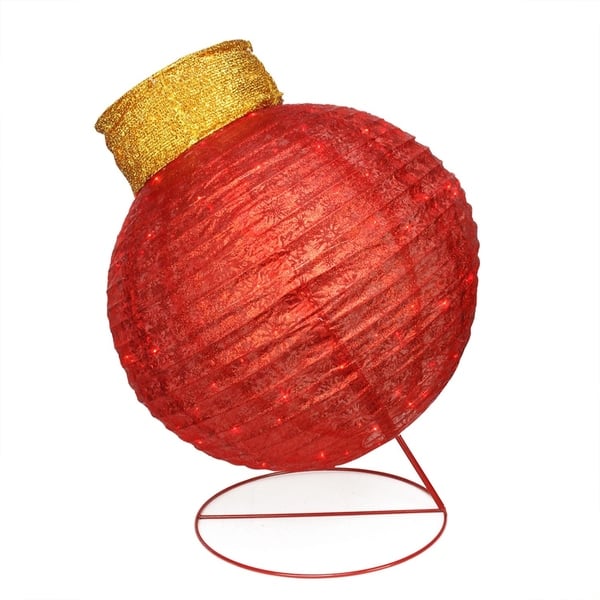 36" PreLit Twinkling LED Red Glitter Ball Ornament Christmas Yard Art