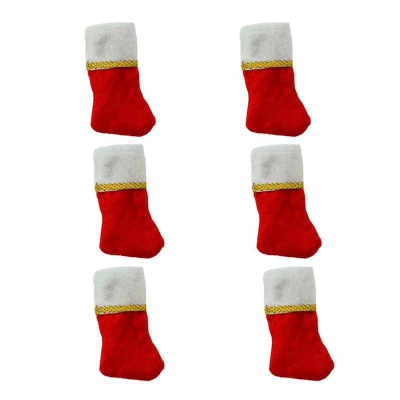 Pack of 6 Traditional Mini Christmas Stockings with Gold Glitter Pen - 5.25"