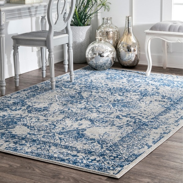 Maison Rouge Leah Vintage Floral Ornament Light Blue Rug - 6'7 x 9'