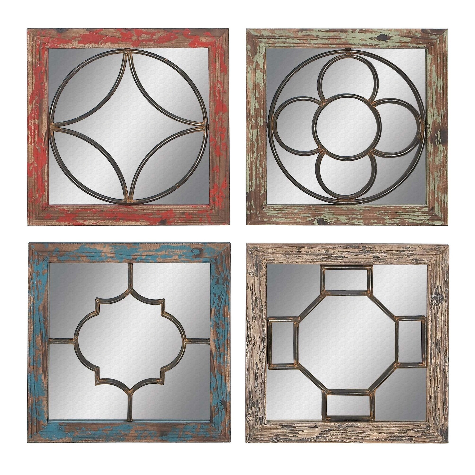 Set of 4 Farmhouse Square Multicolored Wall Mirrors by