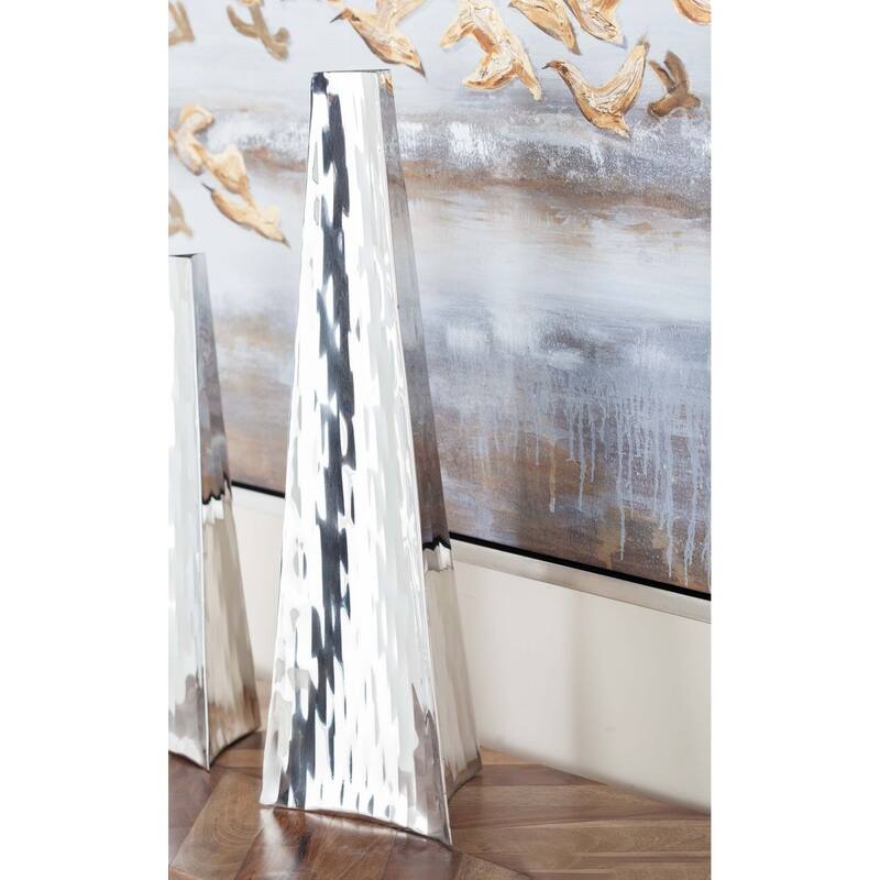 Silver Stainless Steel Metal Hammered Decorative Vase