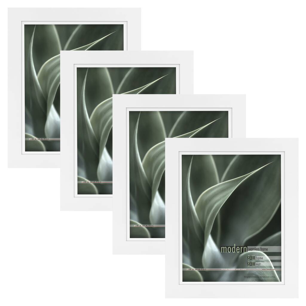 Modern White 8x10 Picture Frame with 8x10 Skinny Mat, Set of Four