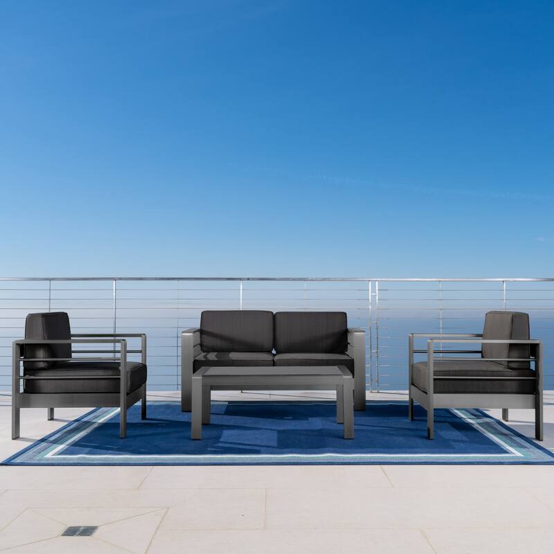 Cape Coral 4-pc. Cushioned Aluminum Chat Set by Christopher Knight Home