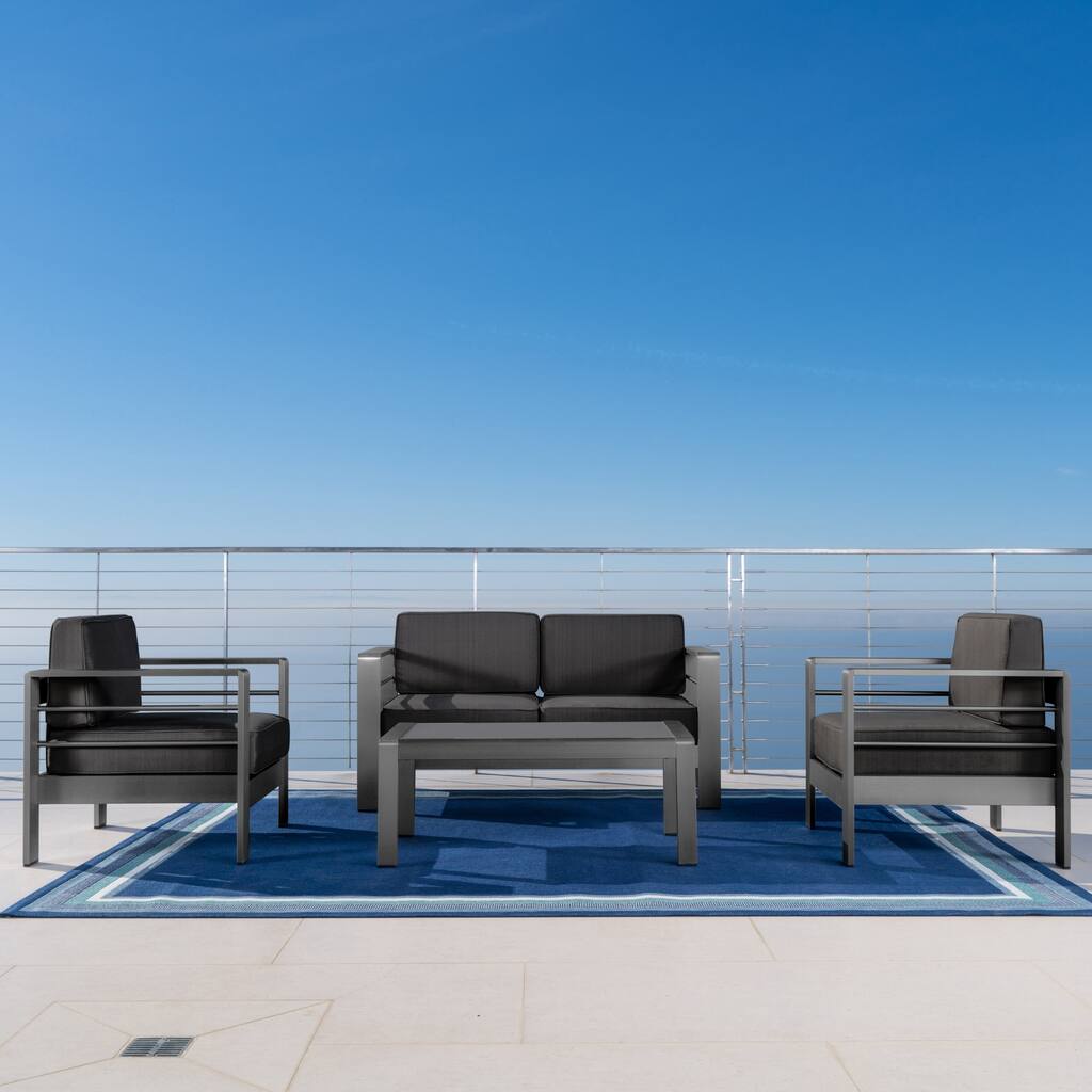 Cape Coral 4-pc. Cushioned Aluminum Chat Set by Christopher Knight Home