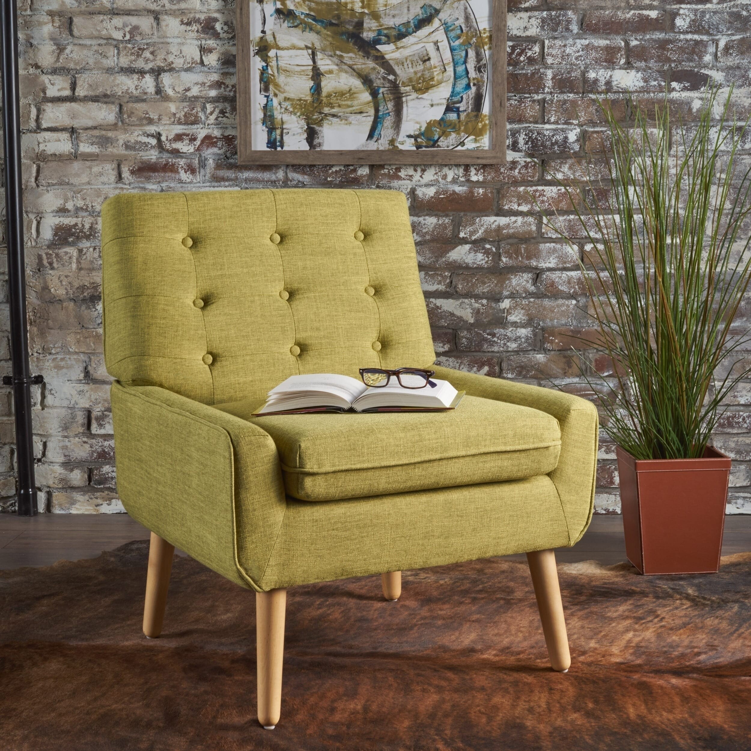 Eilidh Mid-Century Modern Button Tufted Fabric Chair by Christopher Knight Home