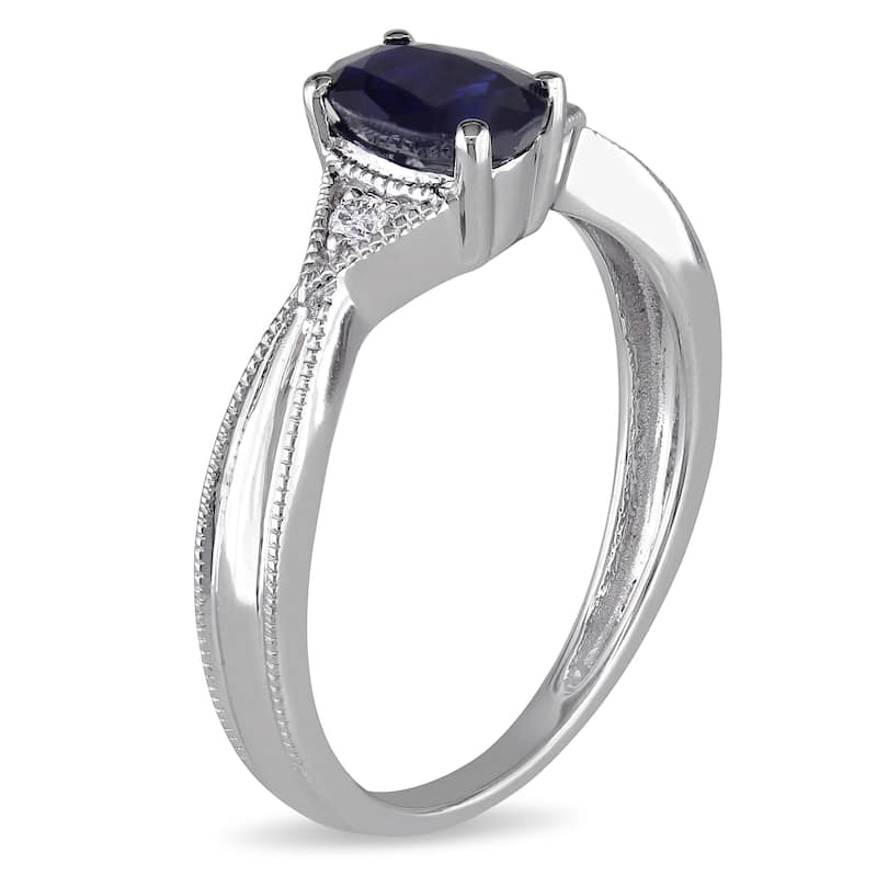 Miadora 14k White Gold Diamond and Blue Sapphire Ring