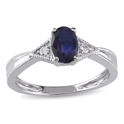 Miadora 14k White Gold Diamond and Blue Sapphire Ring