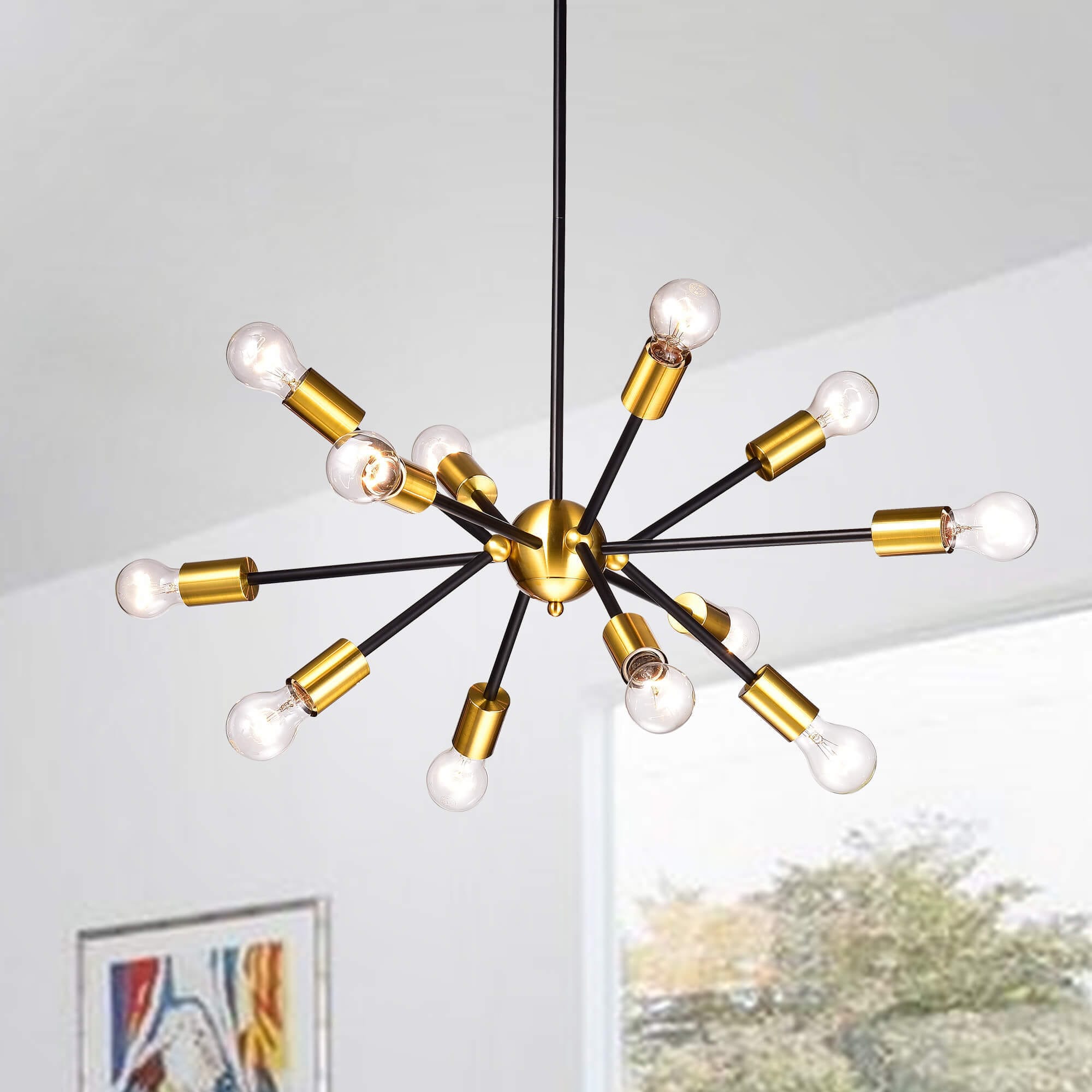 Lorena Sputnik Black Base Metallic Gold Finish Industrial Chandelier (Black Base, Gold Finish, Industrial Chandelier) - Chandeliers For Bedrooms by Overstock.com