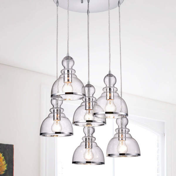 Alita Chrome Clear Bubble Glass 6-light Cluster Pendant