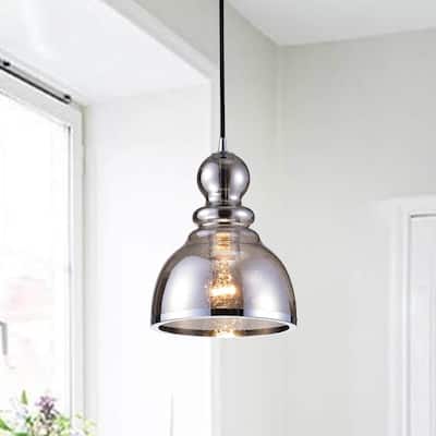 Alita Antique Black Pendant with Smoked Bubble Glass and Chrome Edge