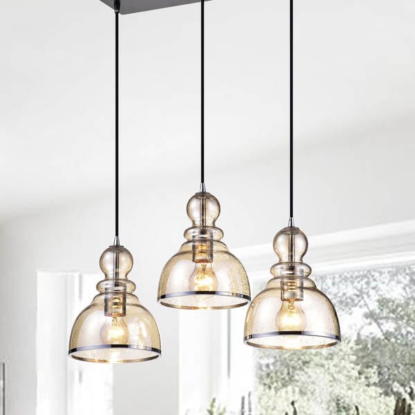 Alita Antique Black Cognac Bubble Glass and Chrome Edge 3-light Cluster Pendant