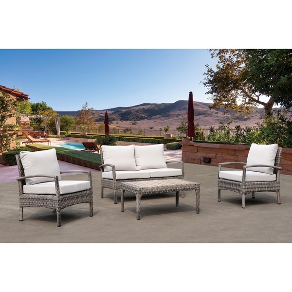 Courtyard Casual Taupe Chat 4 Piece Seating Group with Cushions