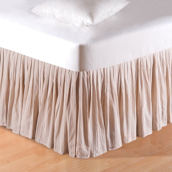 Beige Stripes 14 Inch Drop Bed Skirt Free Shipping Today Beige Stripes 14 Inch Drop Bed Skirt