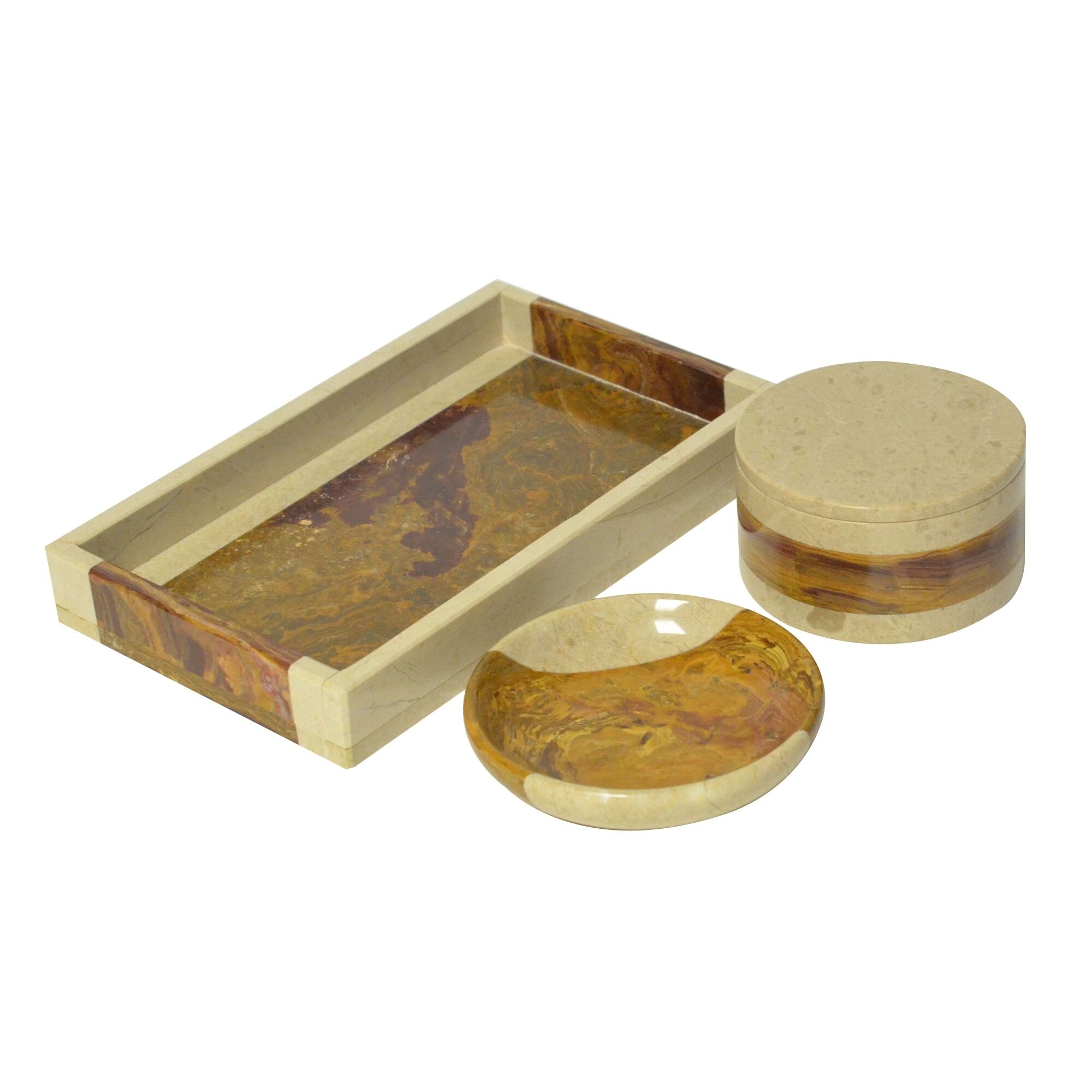 Shop Polished Marble 3 Piece Bath Set Desert Sand And Amber Shower And Bathroom Accessory Overstock 17310029