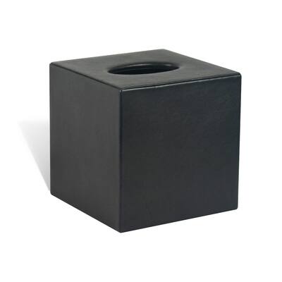 Genuine Leather Tissue Box Cover for Vanity Countertop, Black, Shower and Bathroom Accessory