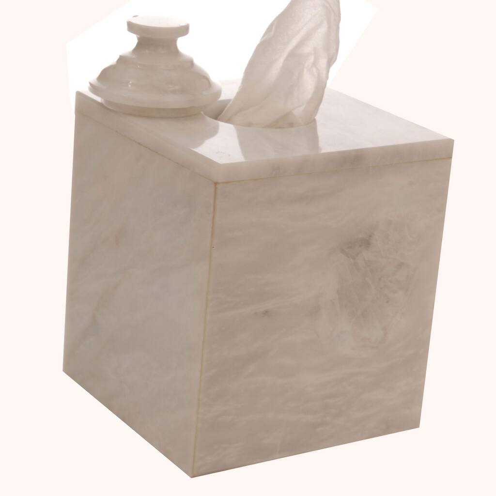 Polished Marble Tissue Box Cover, Alabaster White, Shower and Bathroom Accessory