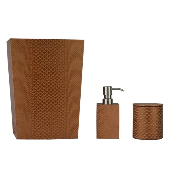 Genuine Leather 3-Piece Bath Set, Golden Brown, Shower and Bathroom ...