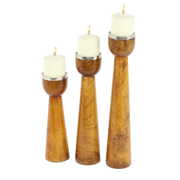 Studio 350 Wood Metal Candle Holder Set of 3, 12 inches, 15 inches, 18 inches high