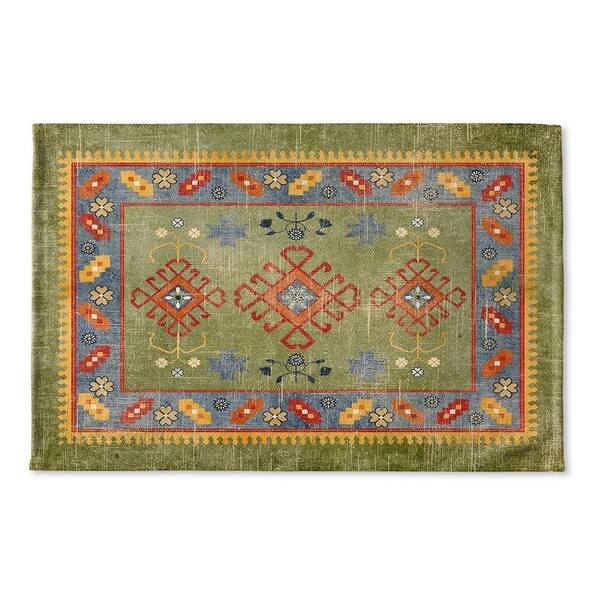Kavka Designs Green/Yellow/Blue Baize Green Flat Weave Bath mat (2' x 3 ...