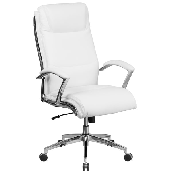 Executive High Back White Leather Adjule Swivel Office Chair Executive High Back White Leather Adjule Swivel Office Chair With Chrome Trim And Padded Arms