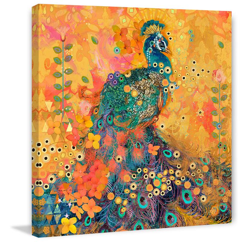 'Afrikarma Peacock' Painting Print on Wrapped Canvas - Multi-Color