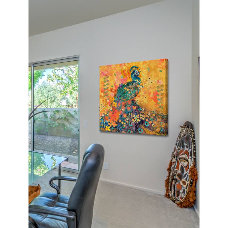 'Afrikarma Peacock' Painting Print on Wrapped Canvas - Multi-Color