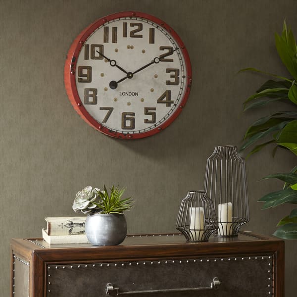 Madison Park Palmer Red/ Dark Brown Metal Wall Clock- Round 17 Inches ...