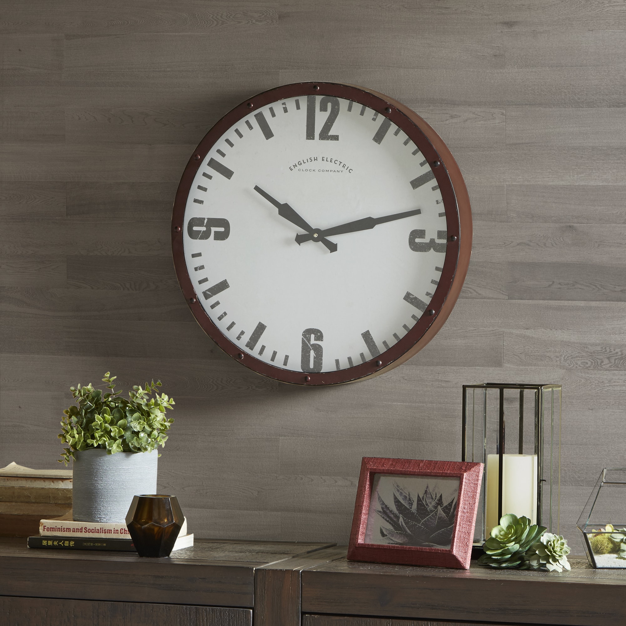 Madison Park Addie Dark Red Dark Brown Metal Wall Clock Round 20 Inches Overstock 17332808