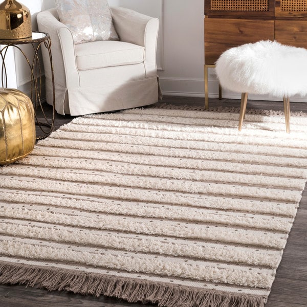 Shop nuLOOM Ivory/Beige Striped Wool Area Rug - On Sale - Overstock