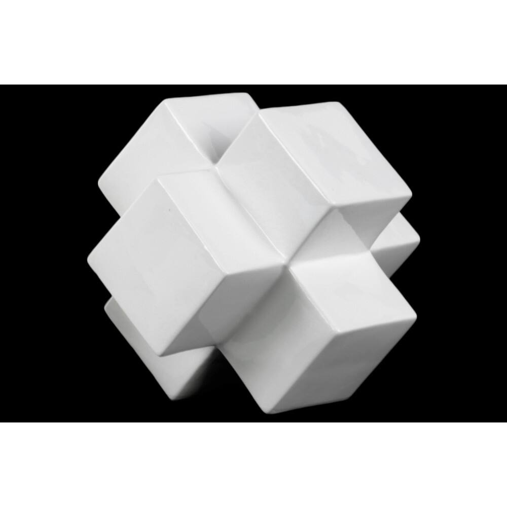 Large Dazzling Cross Cube Sculpture In Gloss Finish - White