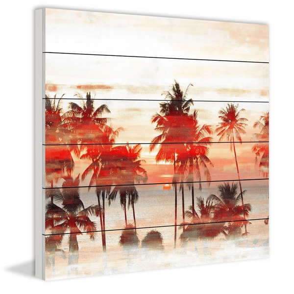 Handmade Glowing Red Palms Print on White Wood
