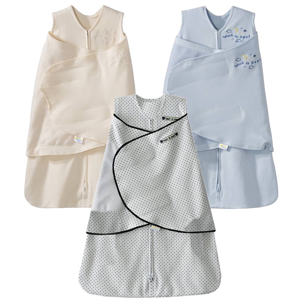 HALO 100% Cotton SleepSack Swaddle - 3-Pack - Cream/Blue/Navy Blue Pin Dot - Newborn