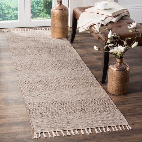 Safavieh Hand-Woven Montauk Ivory/ Steel Grey Cotton Rug - 2'3" x 12'