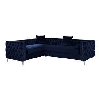 Blue Velvet Sectional Sofas Online At Our Best Chic Home Susan Elegant Velvet Deeply Tufted Left Facing Sectional Sofa