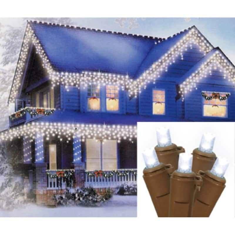 Set of 70 Pure White LED Wide Angle Icicle Christmas Lights Brown