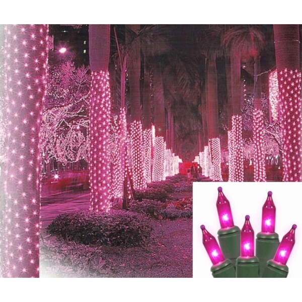 2' X 8' Pink LED Net Style Tree Trunk Wrap Christmas Lights - Green ...