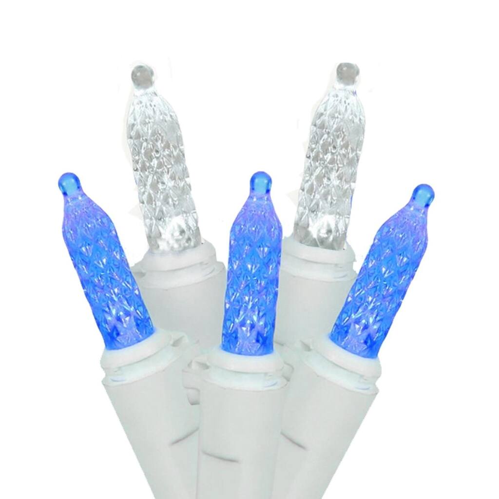 Set of 70 Blue and Pure White LED M5 Mini Christmas Lights - White Wire