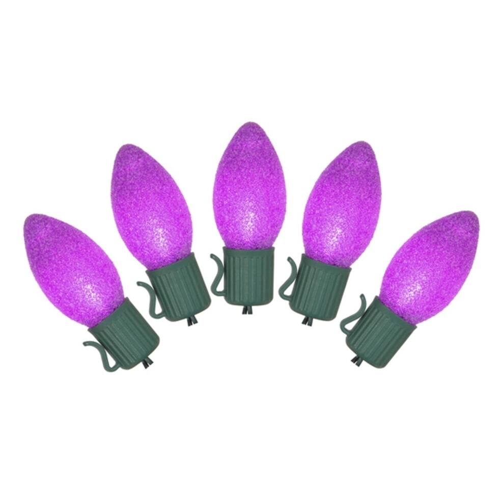 Set of 10 Battery Operated Sugared Purple LED C7 Christmas Lights - Green Wire