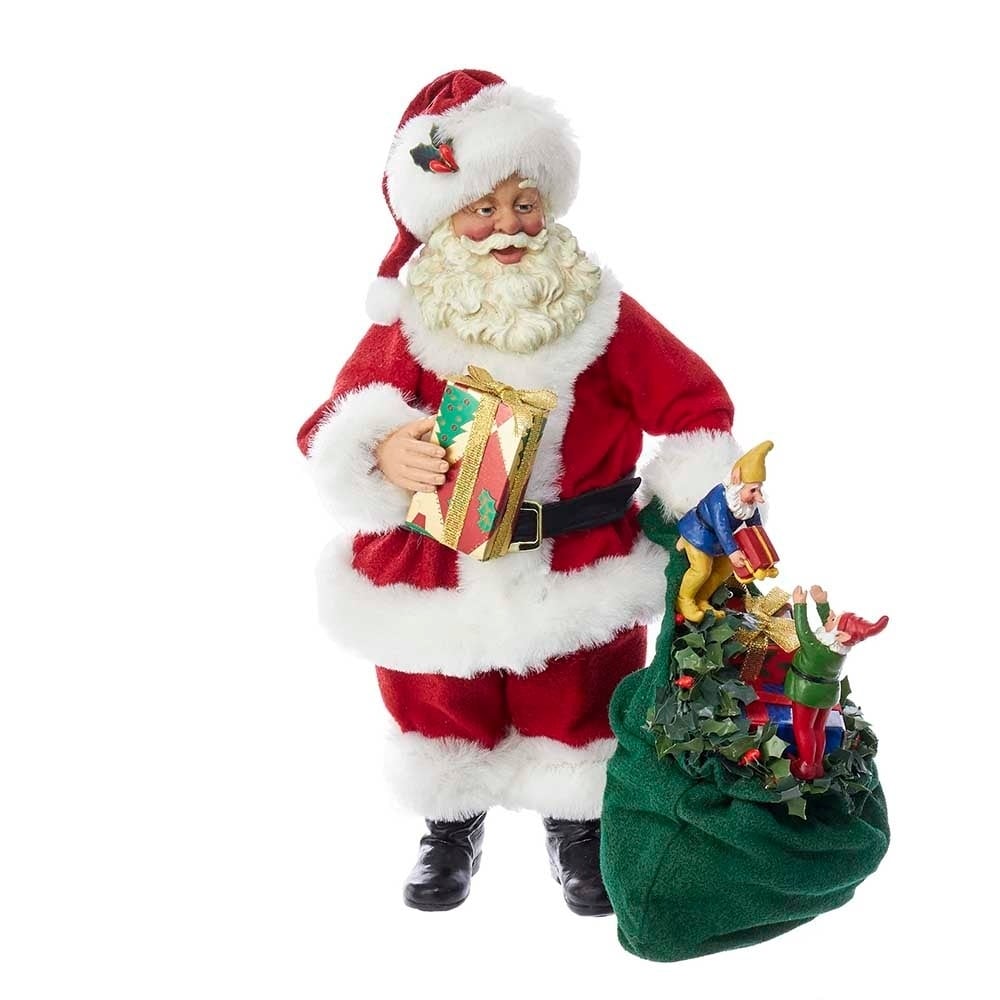 Kurt Adler 10.5-inch Fabriche Santa Claus with Gift Box and Sack