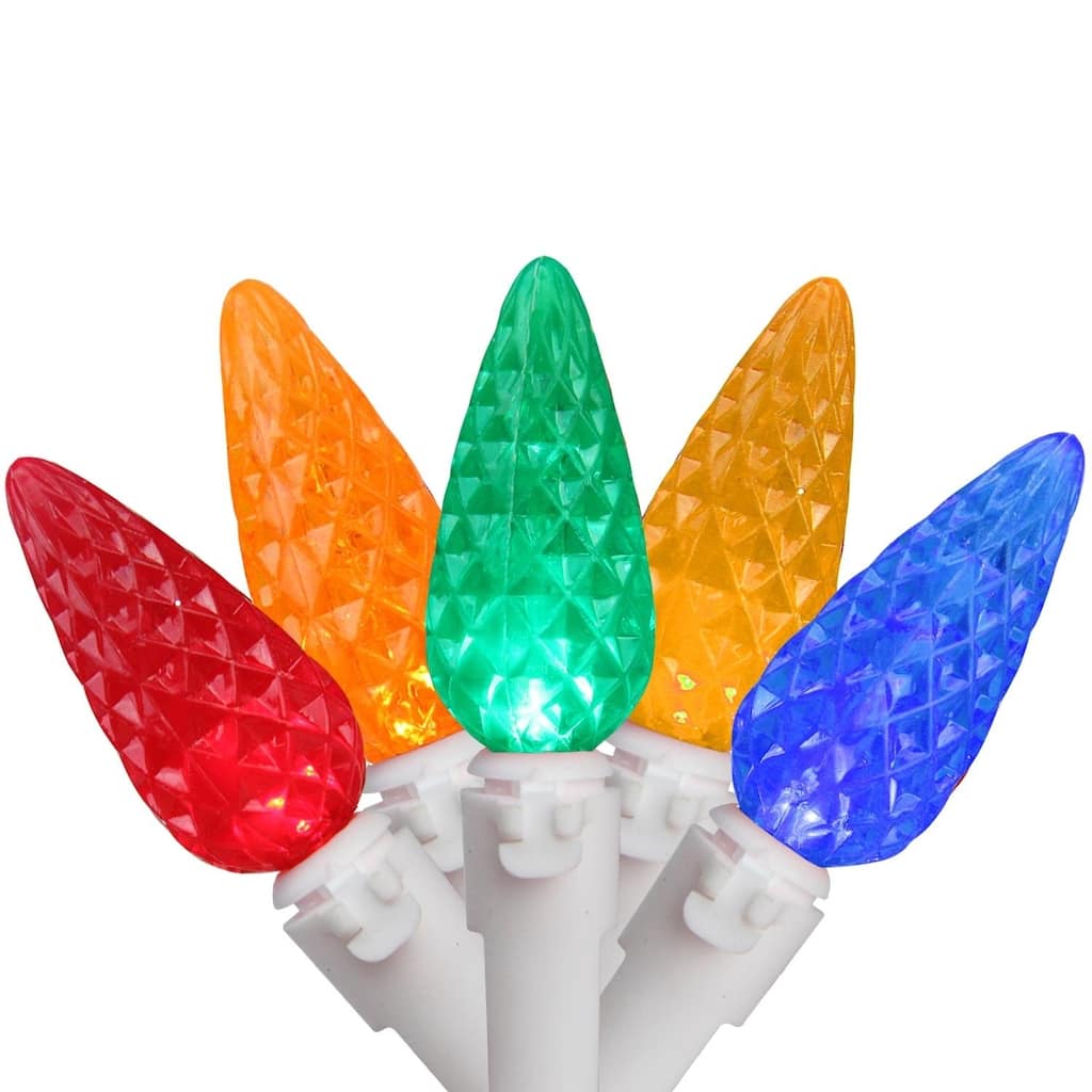 Set of 50 Faceted Multi-Color LED C6 Christmas Lights - White Wire