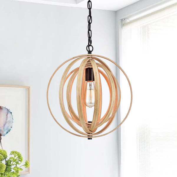 Benita Antique Black Handcrafted Wooden Adjustable Orb Pendant Chandelier