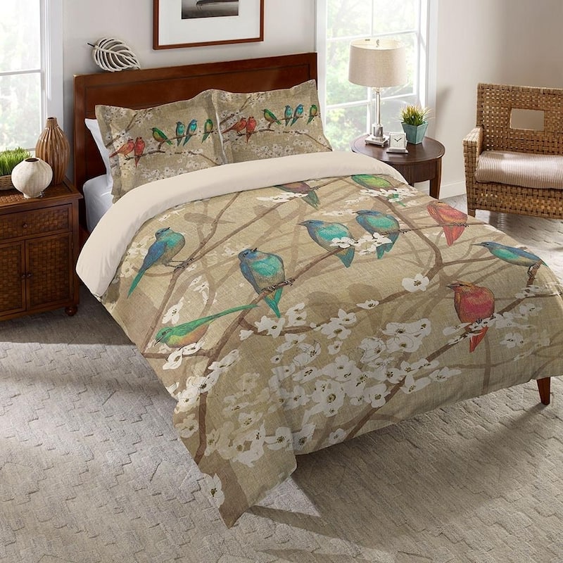 Laural Home Birds and Blossoms Cotton Comforter - brown/white/red/blue ...